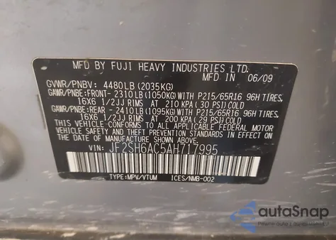 2010 Subaru Forester 2.5X z USA, uszkodzony, nr VIN JF2SH6AC5AH717995